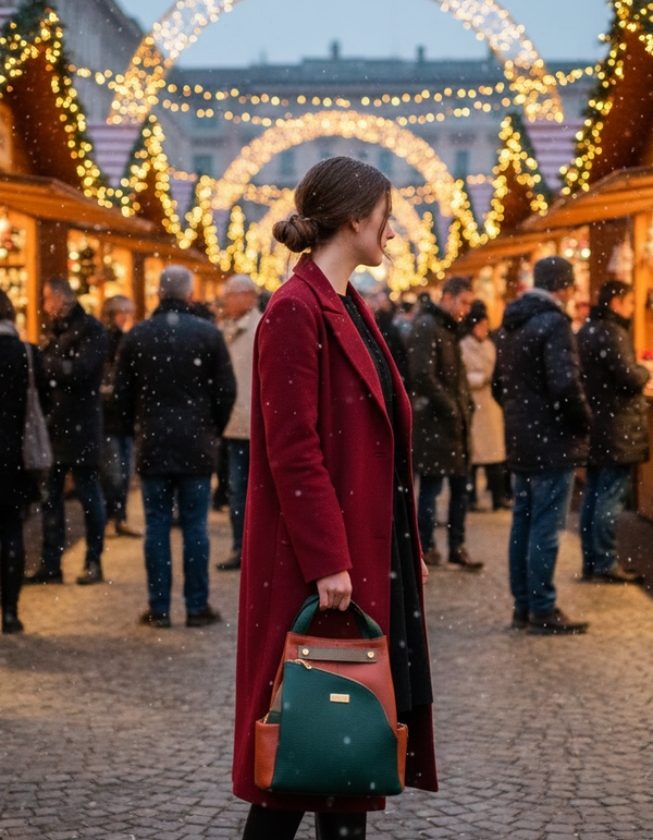 Rucsac Piele, Model Pretta- 177 Multicolor Verde- Caramiziu- Taupe