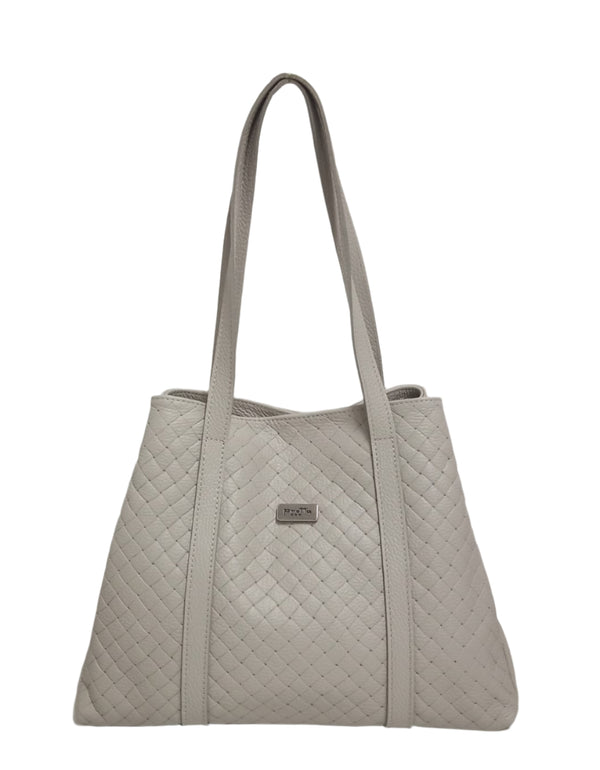 Geanta Piele, Model Pretta- 8153 Print Gri Perla