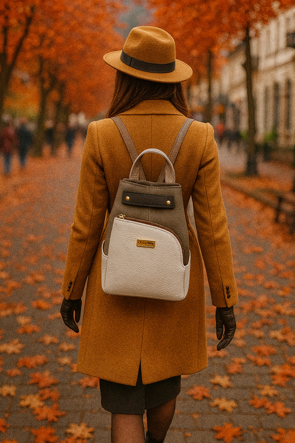 Rucsac Piele, Model Pretta- 177 Multicolor Bej- Taupe- Maron