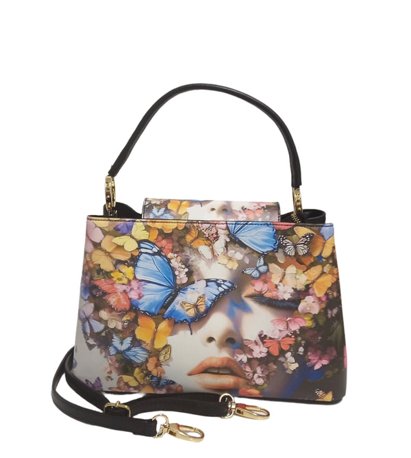Geanta Piele, Model Pretta- 3555 Print Multicolor Fluturi