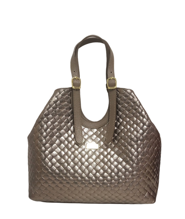 Geanta Piele, Model Pretta- 628 Print Bronz
