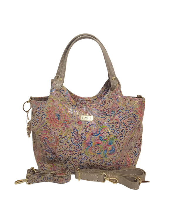 Geanta Piele, Model Pretta- 297 Print Bej
