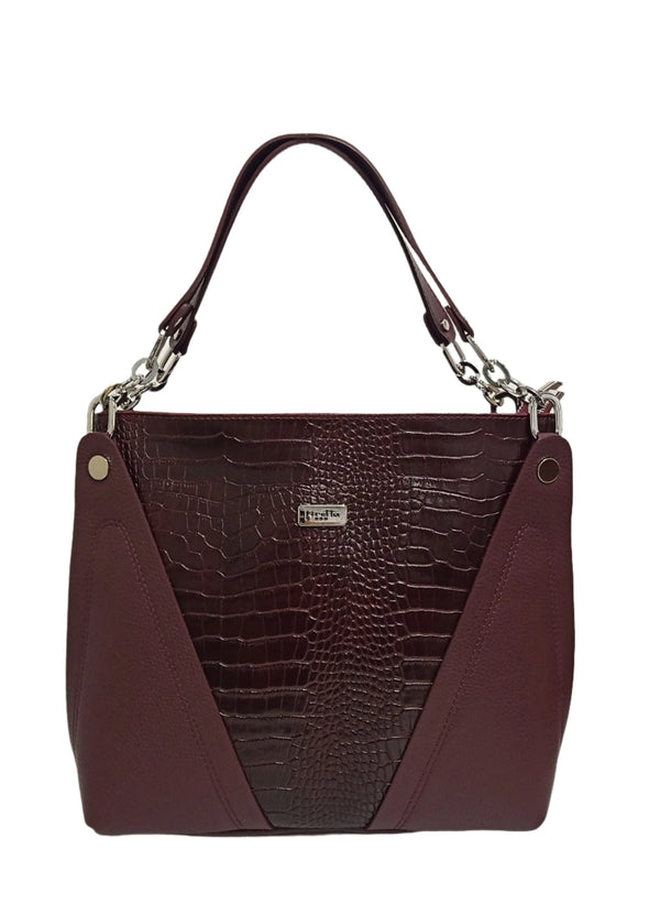 Geanta Piele, Model Pretta-2131 Bordo Croco