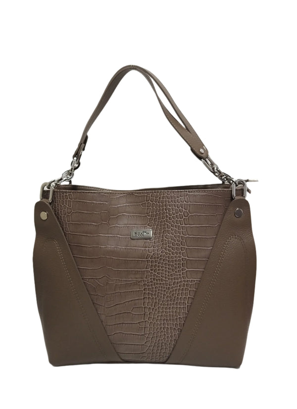 Geanta Piele, Model Pretta-2131 Taupe Croco