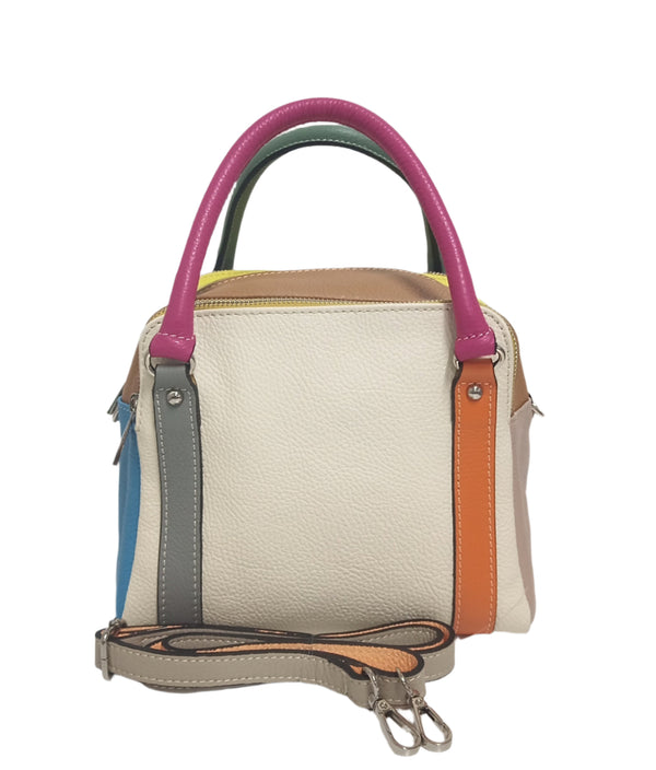 Geanta Piele, UNICAT, Model Pretta- 1240 Multicolor Crem-Liliac