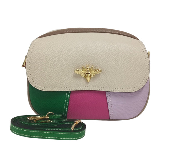 Geanta Piele, Tip Postas, UNICAT, Model Pretta- 322 Multicolor Crem-Blu