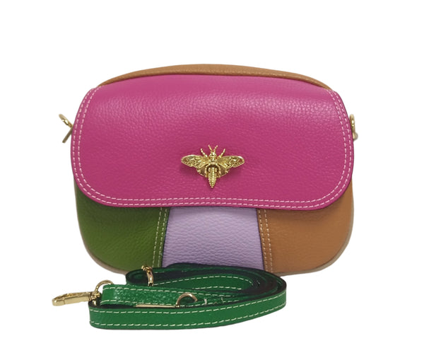 Geanta Piele, Tip Postas, UNICAT, Model Pretta- 322 Multicolor Magenta- Verde
