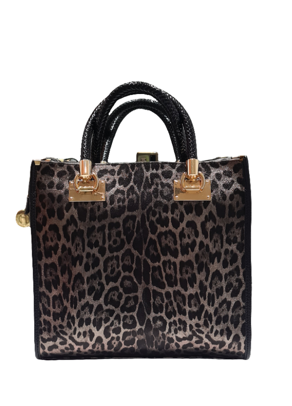 Geanta Piele, Model Pretta 1551 Animal Print Bronz-Negru