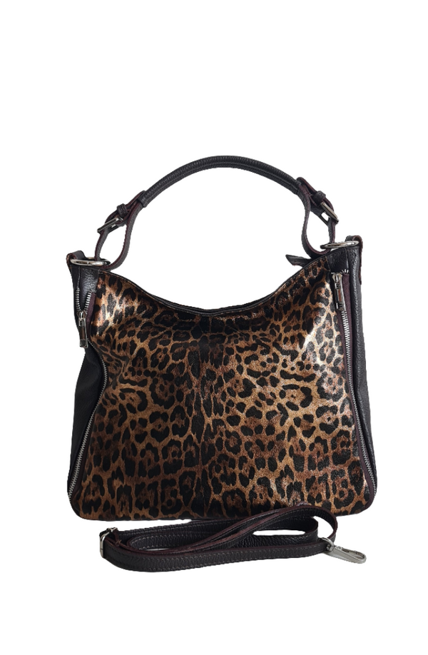 Geanta Piele, Model Pretta Animal Print Bronz-Maron