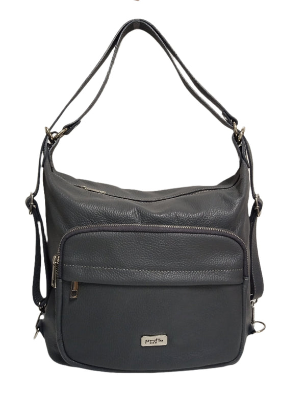 Geanta-Rucsac Piele, Model Pretta -180 Gri Inchis