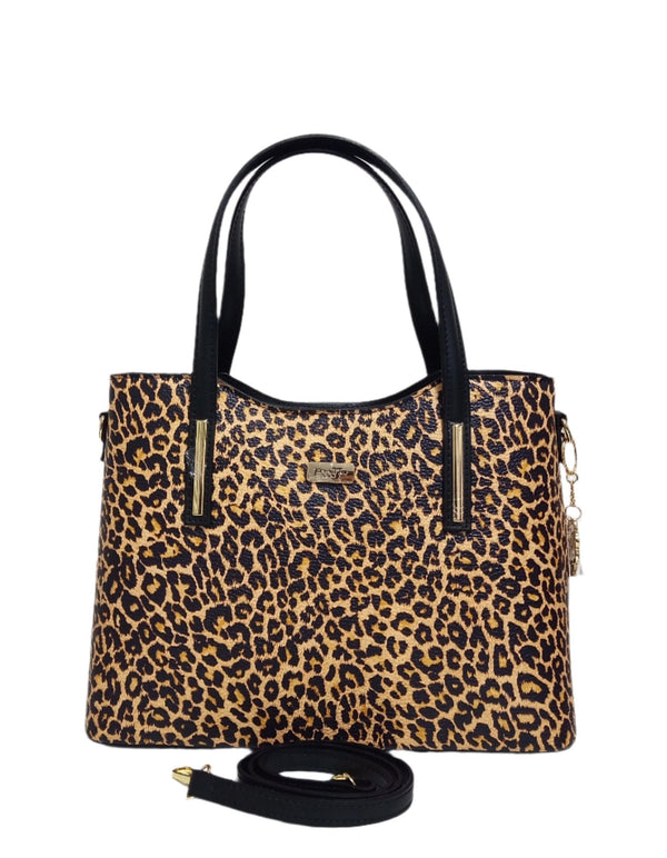 Geanta piele, Model Pretta- 8152 Leopard-Negru*