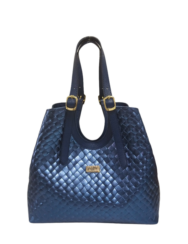 Geanta Piele, Model Pretta- 628 Print Bleumarin Sidefat
