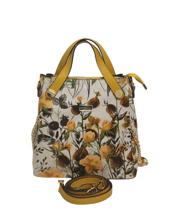 Geanta Piele, Model Pretta- 378 Floral Galben