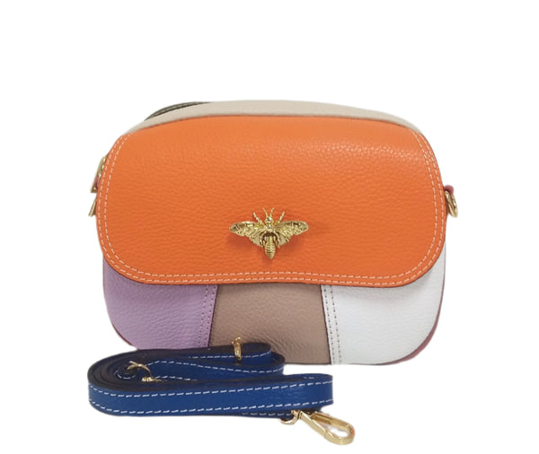 Geanta Piele tip Postas, UNICAT, Model Pretta- 322 Multicolor Orange-Verde
