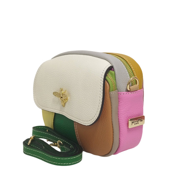Geanta Piele, Tip Postas, UNICAT, Model Pretta- 322 Multicolor Crem-Blu