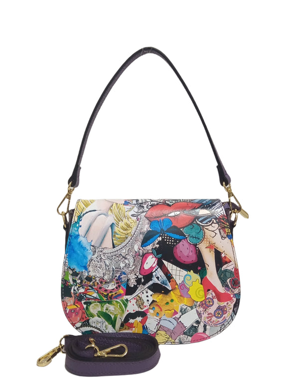 Geanta Piele, Tip Postas, Model Pretta- 188 Viola Print
