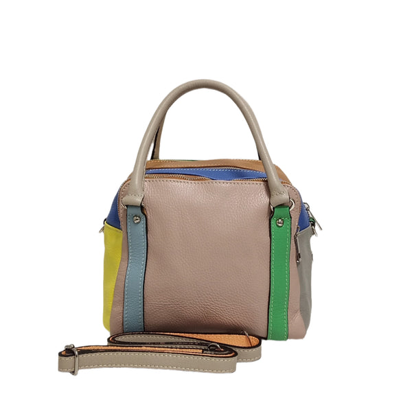 Geanta Piele, UNICAT, Model Pretta- 1240 Multicolor Roz Pudra- Verde