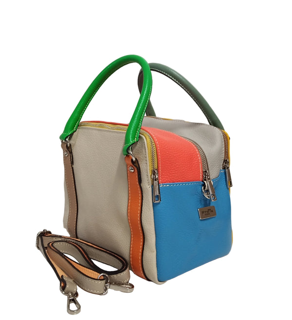 Geanta Piele, UNICAT, Model Pretta- 1240 Multicolor Mustar- Natural Bej