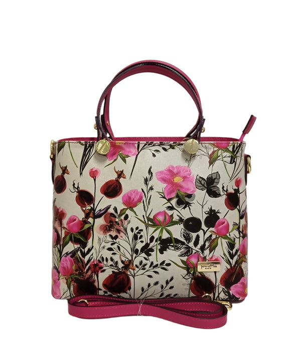 Geanta Piele, Medie, Model Pretta 1553 Floral Fuxia