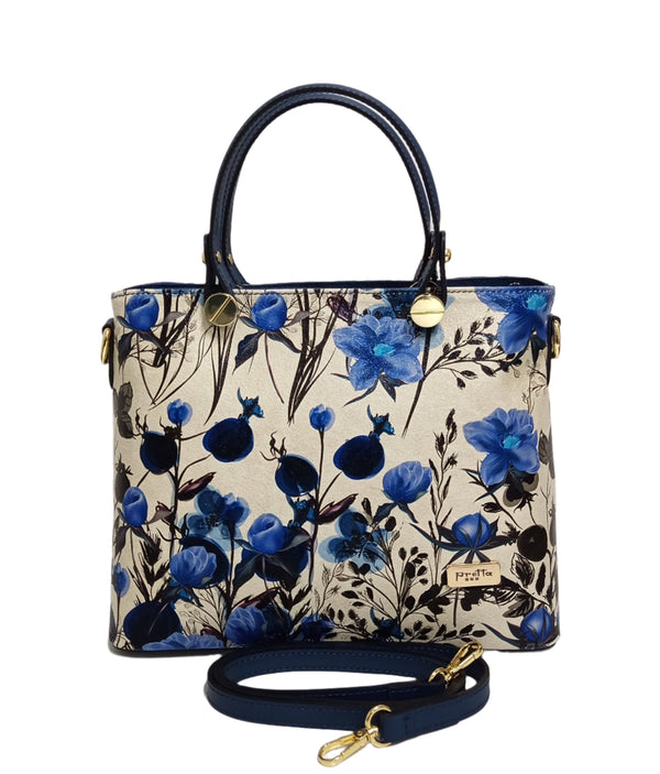 Geanta Piele, Model Pretta 1553 Floral Blu