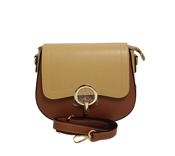 Geanta Piele, Tip Postas, Model Pretta-183 Multicolor Camel- Maron