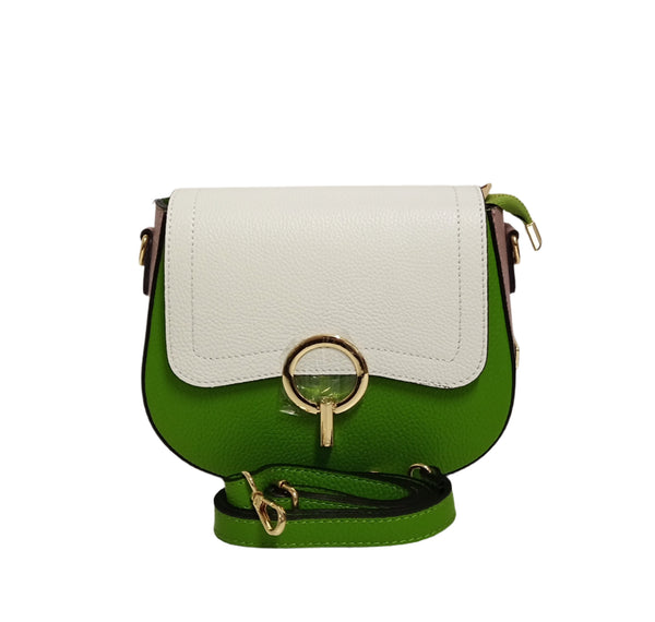 Geanta Piele, Tip Postas, Model Pretta-183 Multicolor Alb-Verde