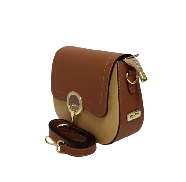 Geanta Piele, Tip Postas, Model Pretta-183 Multicolor Maron-Camel