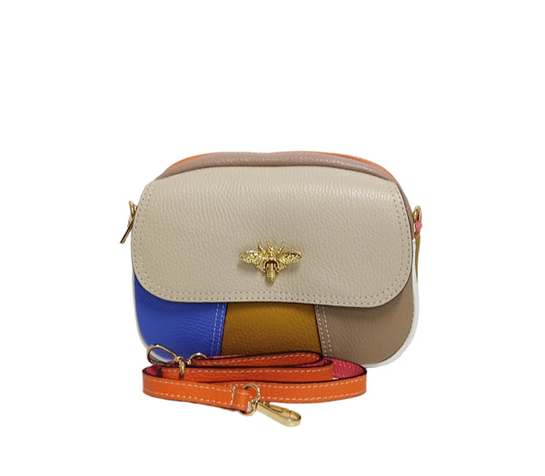 Geanta Piele, Tip Postas, UNICAT, Model Pretta- 322 Multicolor Crem- Roz Pudra