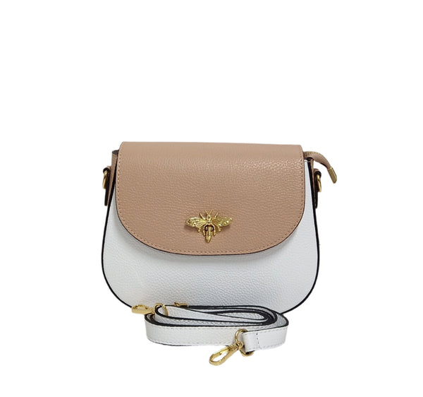 Geanta Piele, Tip Postas, Model Pretta-185 Multicolor Alb- Pudra