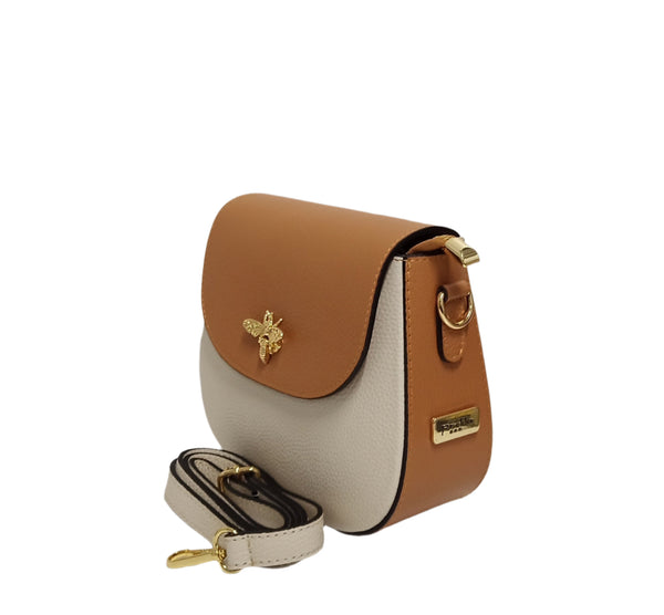 Geanta Piele, Tip Postas, Model Pretta-185 Multicolor Bej- Maron