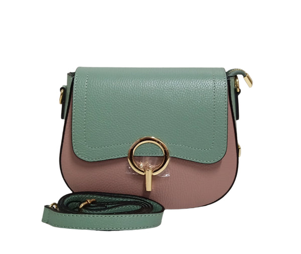 Geanta Piele, Tip Postas, Model Pretta-183 Multicolor Verde Menta- Lila