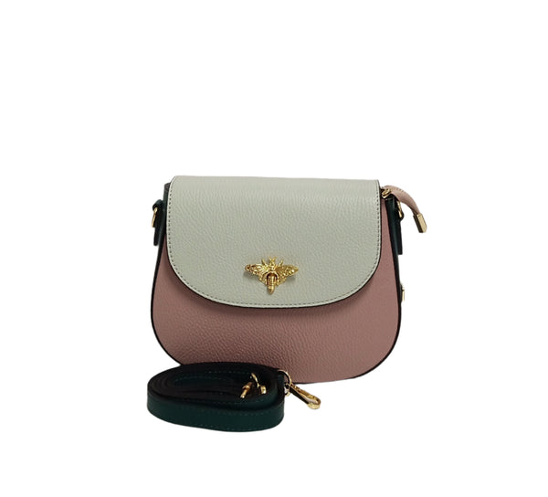Geanta Piele, Tip Postas, Model Pretta-185 Multicolor Verde Pal-Maron