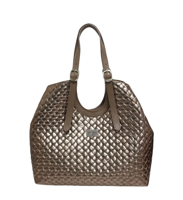 Geanta Piele, Model Pretta- 628 Print Bronz- ACCESORII NICHELATE