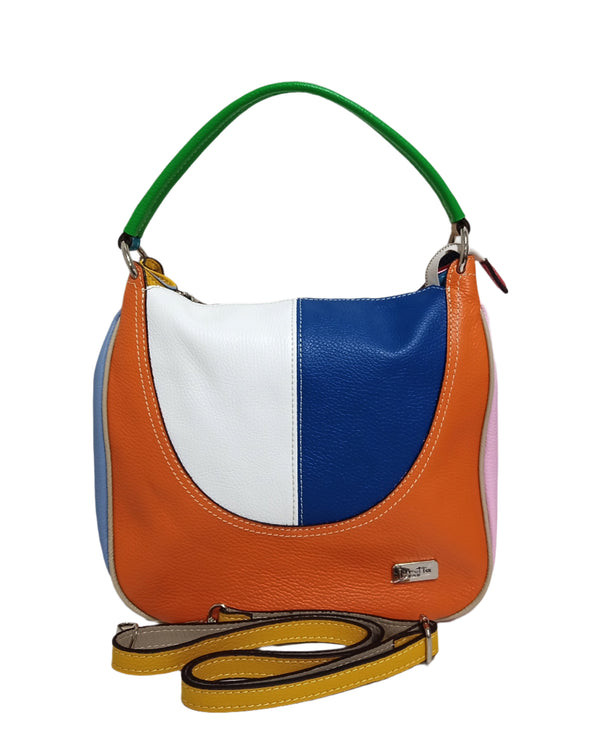 Geanta Piele, UNICAT, Model Pretta-1645 Multicolor Orange- Camel