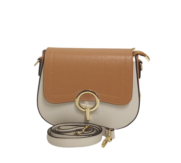 Geanta Piele, Tip Postas, Model Pretta-183 Multicolor Camel- Crem