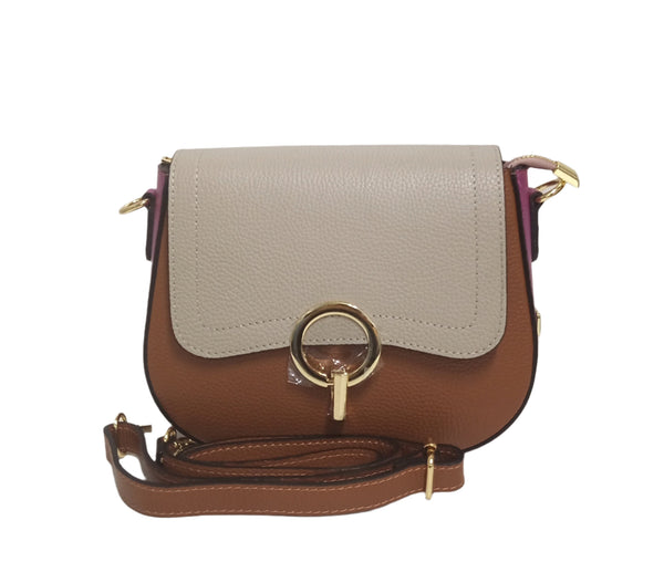 Geanta Piele, Tip Postas, Model Pretta-183 Multicolor Maron- Taupe-Camel