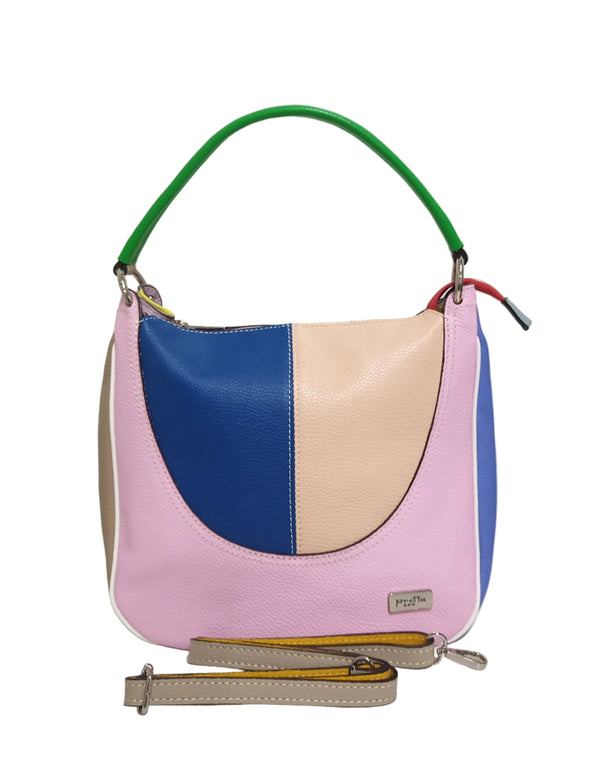 Geanta Piele, UNICAT, Model Pretta-1645 Multicolor Roz- Natural Bej