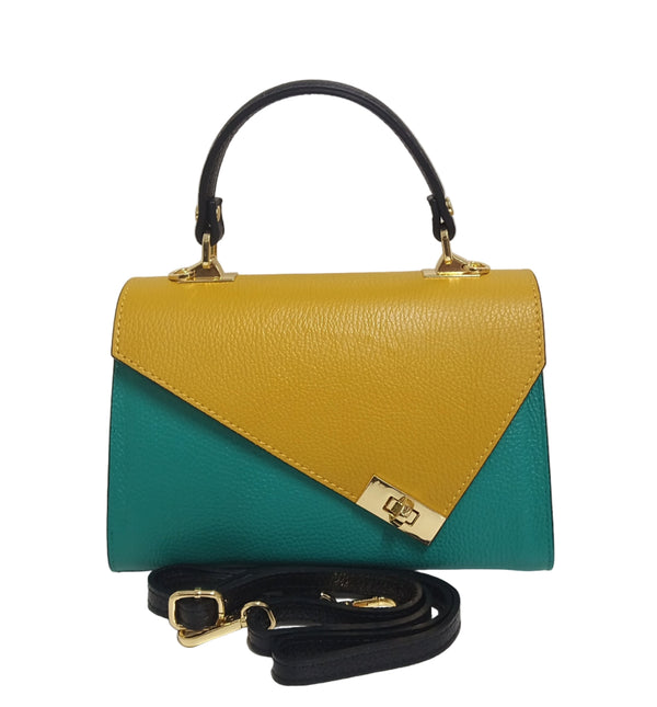 Gentuta Piele, Model Pretta-477 MULTICOLOR Galben Mustar- Turcoaz-Negru- MICI IMPERFECTIUNI