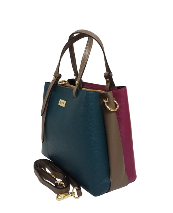 Geanta Piele, 2 FEȚE, Model Pretta- 7040 Magenta- Taupe- Ottano