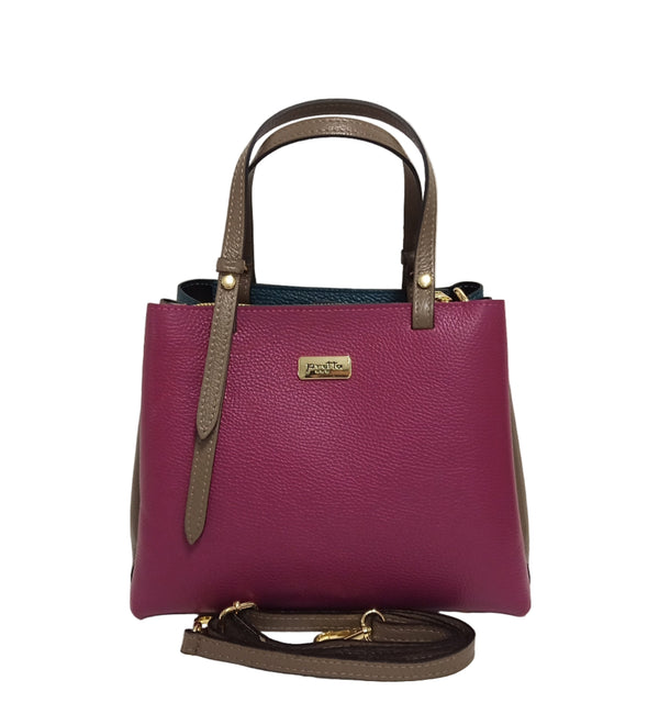 Geanta Piele, 2 FEȚE, Model Pretta- 7040 Magenta- Taupe- Ottano