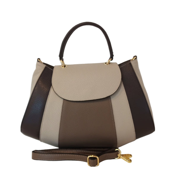 Geanta Piele, Model Pretta- 2385 Multicolor Maron- Bej- Taupe