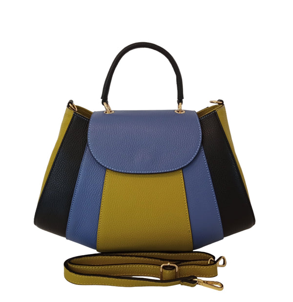 Geanta Piele, Model Pretta- 2385 Multicolor Negru- Fistic- Blu Indigo