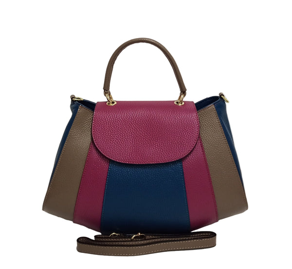 Geanta Piele, Model Pretta- 2385 Multicolor Magenta-Taupe- Blu Petrol