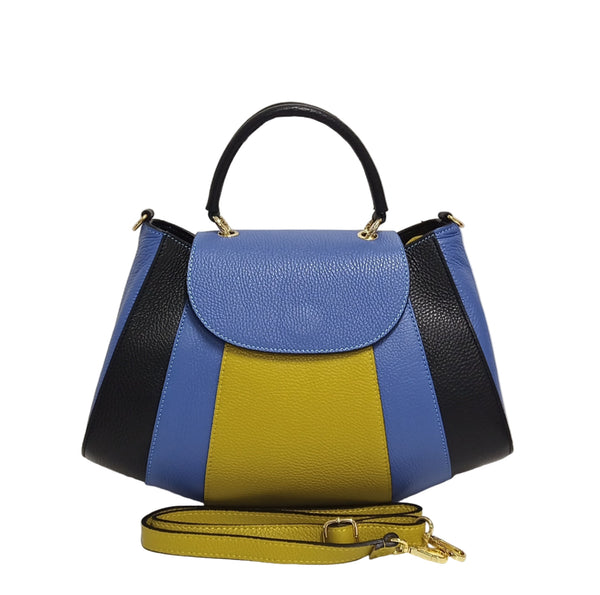 Geanta Piele, Model Pretta- 2385 Multicolor Blu Indigo- Negru- Fistic