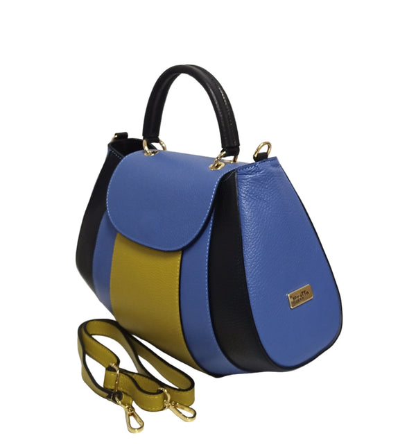 Geanta Piele, Model Pretta- 2385 Multicolor Blu Indigo- Negru- Fistic