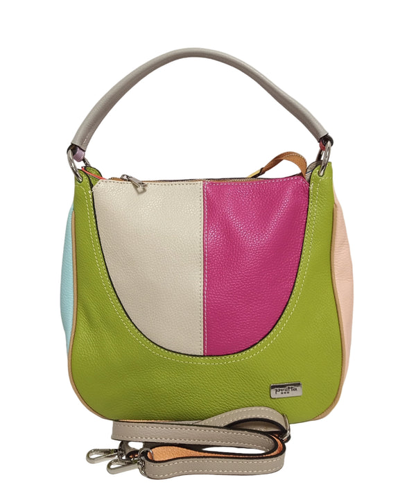Geanta Piele, UNICAT, Model Pretta-1645 Multicolor Verde Mar- Roz