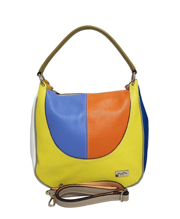 Geanta Piele, UNICAT, Model Pretta- 1645 Multicolor Galben- Roz