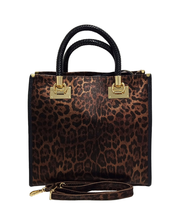Geanta Piele, Model Pretta 1551 Animal Print Bronz-Negru