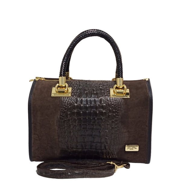 Geanta Piele, Model Pretta 1552 Animal Print Maron- Negru