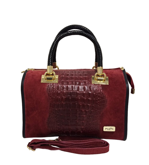 Geanta Piele, Model Pretta 1552 Animal Print Bordo- Negru